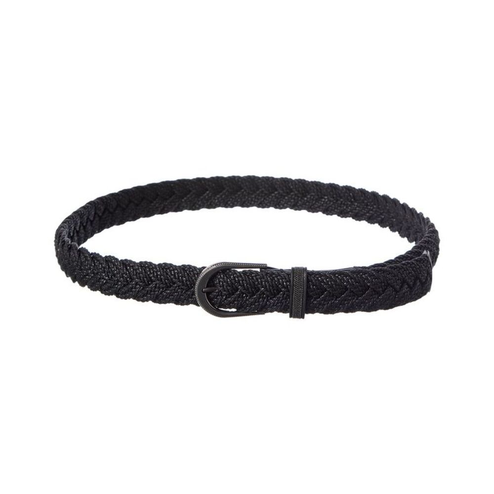 Brunello Cucinelli Woven & Leather Belt, Black